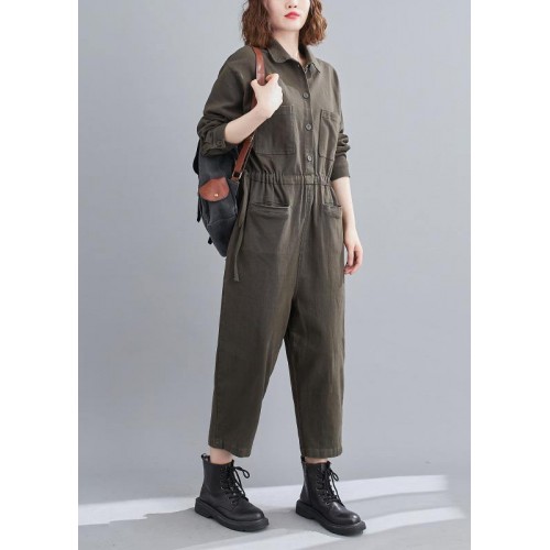 Bohemian Gray Green Pant Unique Spring Lapel Patchwork Jumpsuit Pants