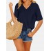 V  Neck Short Sleeve Solid Summer Loose Fit Brief T  Shirt