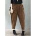 Plus Size Coffee Elastic Waist Pockets Velour Harem Pants Fall