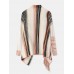 Women Striped Tessel Open Front Knitting Long Sleeve Irregular Hem Cardigan