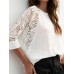 Solid Lace Patchwork Hollow Out Raglan Sleeve T  Shirt