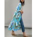 Printing Open Front 3 4 Sleeve Loose Cardigan For Women