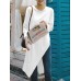 Solid Irregular Hem Slit Long Sleeve Crew Neck Long T  shirt