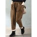 Plus Size Coffee Elastic Waist Pockets Velour Harem Pants Fall