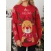 Women Christmas Elk Printed Cartoon Animal Snowflake Round Neck Sweater