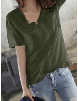 Leisure Pocket Short Sleeve Summer T  Shirt