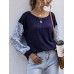 Women Ditsy Floral Print Patchwork Knit Casual Long Sleeve Sweaters