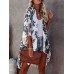 Flower Print Split High  Low Hem Loose Open Front Cardigan