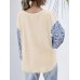 Women Ditsy Floral Print Patchwork Knit Casual Long Sleeve Sweaters