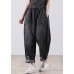 Black Pockets Cotton Denim Harem Pants High Waist Hole Fall