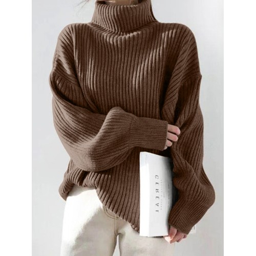 Women Solid Casual Puff Sleeve Veins Homely Thick Sweaters