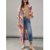 Printing Open Front 3 4 Sleeve Loose Cardigan For Women